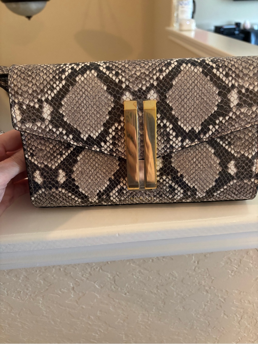 DeMellier Neutral Snake-Print Clutch with Gold Hardware - Picture 2 of 5